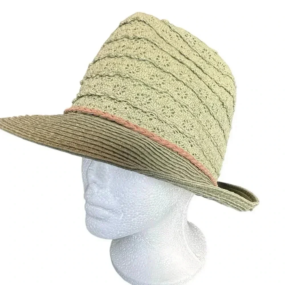C. C Beanie Exclusives sage green cotton/paper fedora hat w/tan‎ braided ribbon